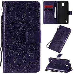 For Nokia 1.3 Embossed Sunflower Pattern Horizontal Flip PU Leather Case with Holder & Card Slots & Wallet & Lanyard(Purple)