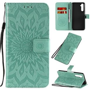 For OPPO Realme 6 Embossed Sunflower Pattern Horizontal Flip PU Leather Case with Holder & Card Slots & Wallet & Lanyard(Green)