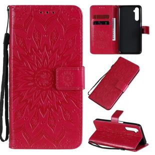 For OPPO Realme 6 Embossed Sunflower Pattern Horizontal Flip PU Leather Case with Holder & Card Slots & Wallet & Lanyard(Red)