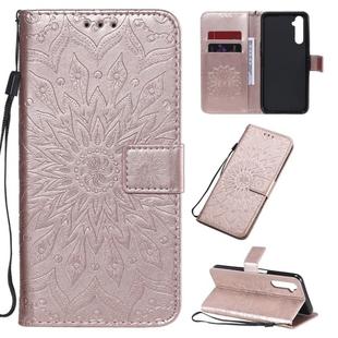 For OPPO Realme 6 Embossed Sunflower Pattern Horizontal Flip PU Leather Case with Holder & Card Slots & Wallet & Lanyard(Rose Gold)