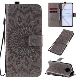 For Xiaomi Redmi K30 Pro Embossed Sunflower Pattern Horizontal Flip PU Leather Case with Holder & Card Slots & Wallet & Lanyard(Gray)