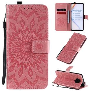 For Xiaomi Redmi K30 Pro Embossed Sunflower Pattern Horizontal Flip PU Leather Case with Holder & Card Slots & Wallet & Lanyard(Pink)