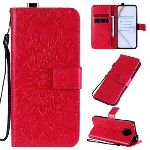 For Xiaomi Redmi K30 Pro Embossed Sunflower Pattern Horizontal Flip PU Leather Case with Holder & Card Slots & Wallet & Lanyard(Red)