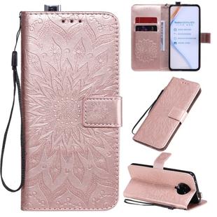 For Xiaomi Redmi K30 Pro Embossed Sunflower Pattern Horizontal Flip PU Leather Case with Holder & Card Slots & Wallet & Lanyard(Rose Gold)