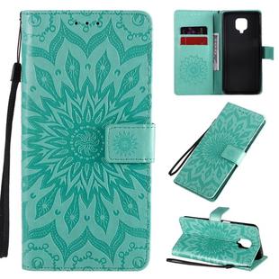 For Xiaomi Redmi Note 9 Pro Embossed Sunflower Pattern Horizontal Flip PU Leather Case with Holder & Card Slots & Wallet & Lanyard(Green)