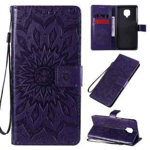 For Xiaomi Redmi Note 9 Pro Embossed Sunflower Pattern Horizontal Flip PU Leather Case with Holder & Card Slots & Wallet & Lanyard(Purple)