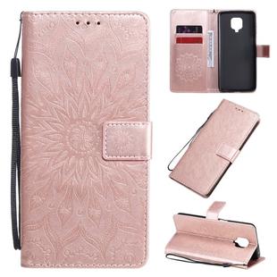 For Xiaomi Redmi Note 9 Pro Embossed Sunflower Pattern Horizontal Flip PU Leather Case with Holder & Card Slots & Wallet & Lanyard(Rose Gold)