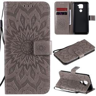 For Xiaomi Redmi Note 9/Redmi 10X 4G Embossed Sunflower Pattern Horizontal Flip PU Leather Case with Holder & Card Slots & Wallet & Lanyard(Gray)