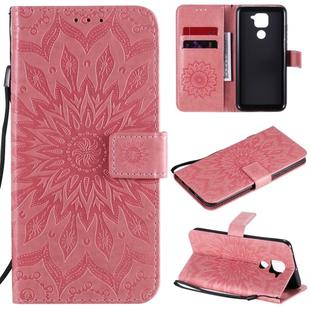 For Xiaomi Redmi Note 9/Redmi 10X 4G Embossed Sunflower Pattern Horizontal Flip PU Leather Case with Holder & Card Slots & Wallet & Lanyard(Pink)