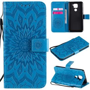 For Xiaomi Redmi Note 9/Redmi 10X 4G Embossed Sunflower Pattern Horizontal Flip PU Leather Case with Holder & Card Slots & Wallet & Lanyard(Blue)