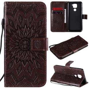For Xiaomi Redmi Note 9/Redmi 10X 4G Embossed Sunflower Pattern Horizontal Flip PU Leather Case with Holder & Card Slots & Wallet & Lanyard(Brown)