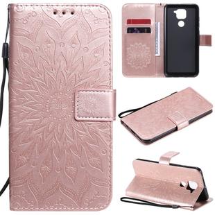 For Xiaomi Redmi Note 9/Redmi 10X 4G Embossed Sunflower Pattern Horizontal Flip PU Leather Case with Holder & Card Slots & Wallet & Lanyard(Rose Gold)