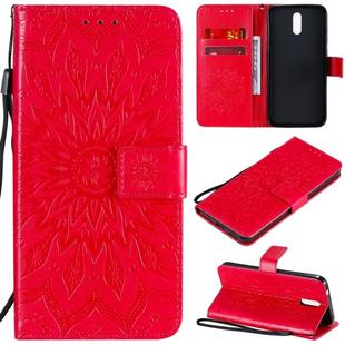 For Nokia 2.3 Embossed Sunflower Pattern Horizontal Flip PU Leather Case with Holder & Card Slots & Wallet & Lanyard(Red)