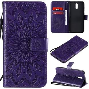 For Nokia 2.3 Embossed Sunflower Pattern Horizontal Flip PU Leather Case with Holder & Card Slots & Wallet & Lanyard(Purple)