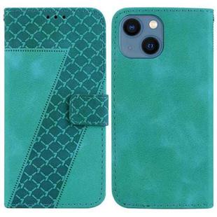 For iPhone 15 Plus 7-shaped Embossed Leather Phone Case(Green)