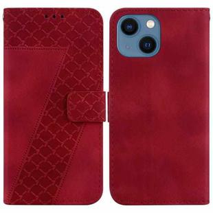 For iPhone 15 Plus 7-shaped Embossed Leather Phone Case(Red)