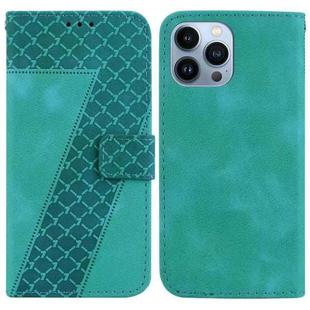 For iPhone 14 Pro 7-shaped Embossed Leather Phone Case(Green)