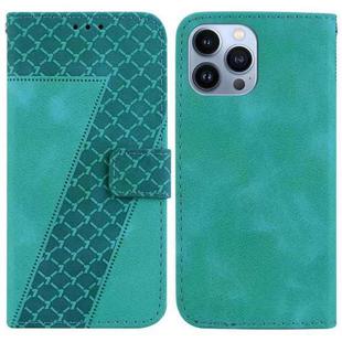 For iPhone 14 Pro Max 7-shaped Embossed Leather Phone Case(Green)