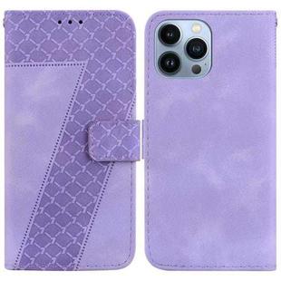 For iPhone 14 Pro Max 7-shaped Embossed Leather Phone Case(Purple)