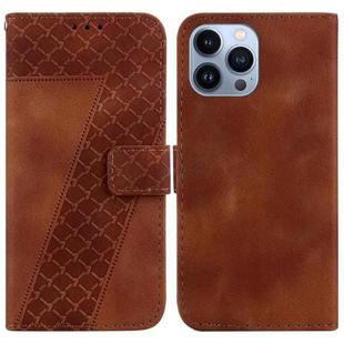 For iPhone 14 Pro Max 7-shaped Embossed Leather Phone Case(Brown)