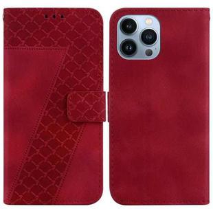For iPhone 14 Pro Max 7-shaped Embossed Leather Phone Case(Red)