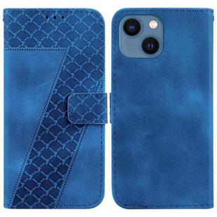 For iPhone 13 mini 7-shaped Embossed Leather Phone Case(Blue)