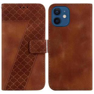 For iPhone 12/12 Pro 7-shaped Embossed Leather Phone Case(Brown)