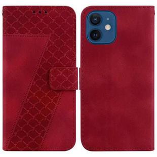 For iPhone 12/12 Pro 7-shaped Embossed Leather Phone Case(Red)