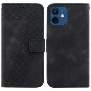 For iPhone 12/12 Pro 7-shaped Embossed Leather Phone Case(Black)