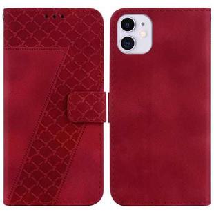 For iPhone 11 7-shaped Embossed Leather Phone Case(Red)
