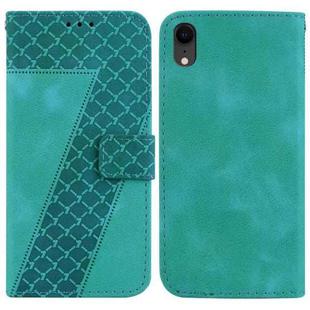 For iPhone XR 7-shaped Embossed Leather Phone Case(Green)