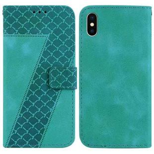 For iPhone XS Max 7-shaped Embossed Leather Phone Case(Green)