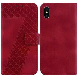 For iPhone XS Max 7-shaped Embossed Leather Phone Case(Red)