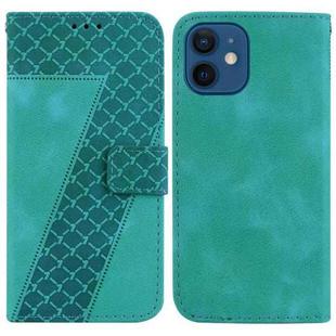 For iPhone 12 mini 7-shaped Embossed Leather Phone Case(Green)