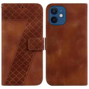 For iPhone 12 mini 7-shaped Embossed Leather Phone Case(Brown)