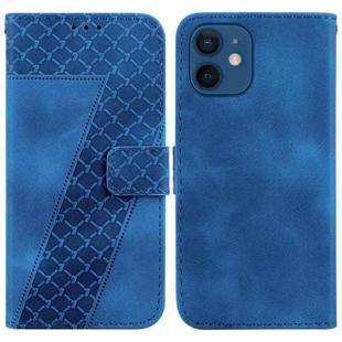 For iPhone 12 mini 7-shaped Embossed Leather Phone Case(Blue)
