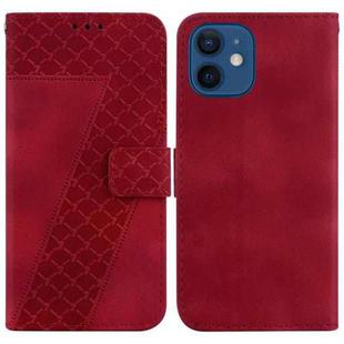 For iPhone 12 mini 7-shaped Embossed Leather Phone Case(Red)