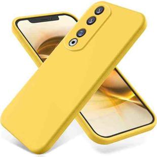 For Honor 90 Pro Pure Color Liquid Silicone Shockproof Phone Case(Yellow)