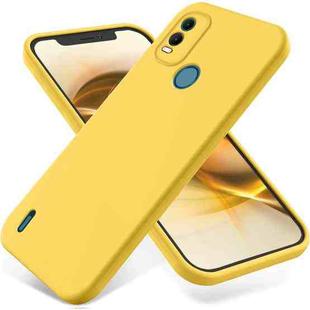 For Nokia C21 Plus Pure Color Liquid Silicone Shockproof Phone Case(Yellow)