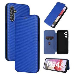 For Samsung Galaxy M34 5G Carbon Fiber Texture Flip Leather Phone Case(Blue)