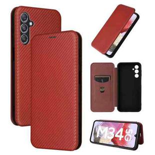 For Samsung Galaxy M34 5G Carbon Fiber Texture Flip Leather Phone Case(Brown)