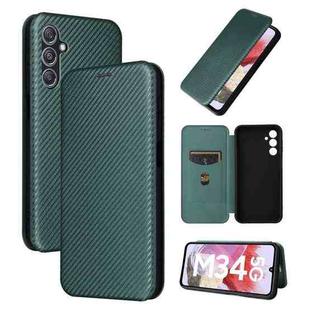 For Samsung Galaxy M34 5G Carbon Fiber Texture Flip Leather Phone Case(Green)