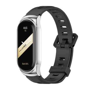 For Xiaomi Mi Band 8 Mijobs CS Case Flat Hole Silicone Watch Band(Black Silver)