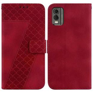 For Nokia C32 7-shaped Embossed Leather Phone Case(Red)