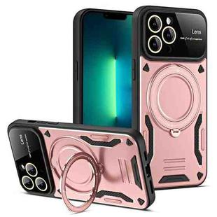 For iPhone 13 Pro Large Window MagSafe Holder Phone Case(Rose Gold)