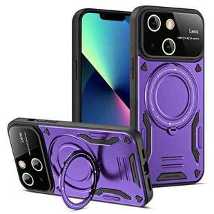For iPhone 13 Large Window MagSafe Holder Phone Case(Purple)
