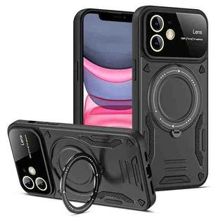 For iPhone 11 Large Window MagSafe Holder Phone Case(Black)
