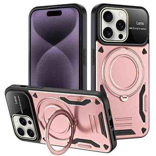 For iPhone 16 Pro Max Large Window MagSafe Holder Phone Case(Rose Gold)