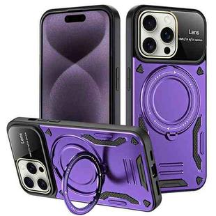 For iPhone 16 Pro Large Window MagSafe Holder Phone Case(Purple)