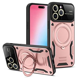 For iPhone 15 Pro Large Window MagSafe Holder Phone Case(Rose Gold)